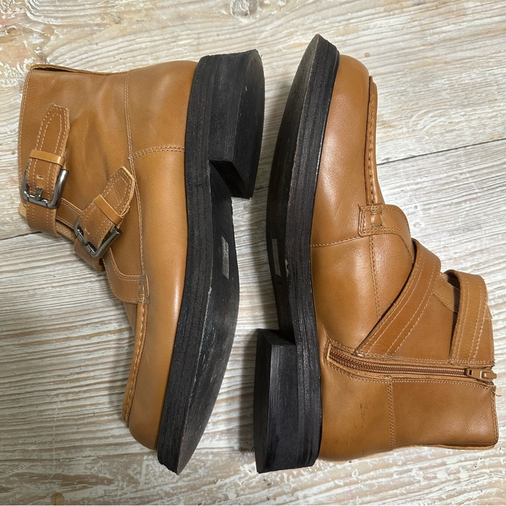 Free People Brown Double-Buckle Isla Moto Ankle Boots Leather Sz 10 - Picture 7 of 13